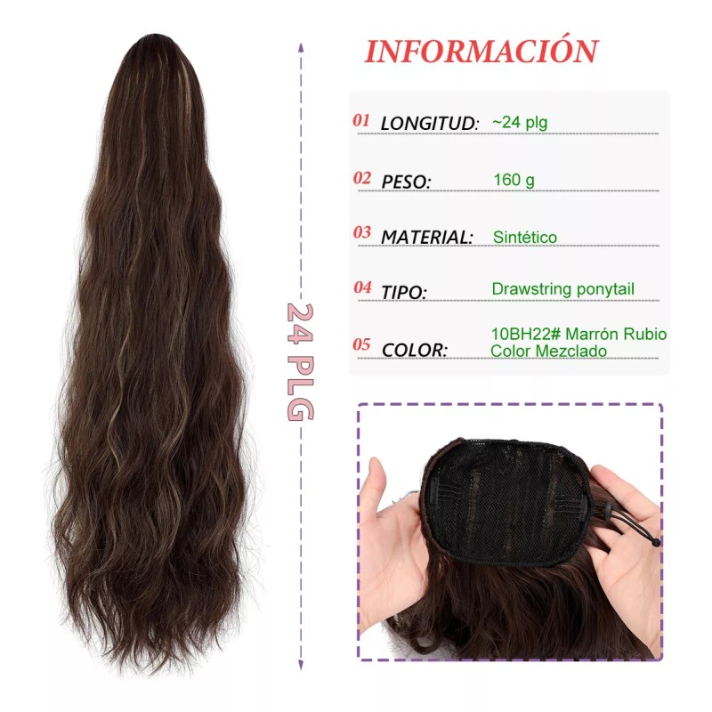 Xbwig Extensiones Natural Coletas Cola Caballo Ondulado 24 PLG