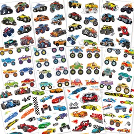 Tazim 210 PCS Monster Truck Race Car Temporary Tattoos for Kids &Motorcycle Rocket Airplane Fake Tattoo Stickers For Boys Themed Birthday Party Favors
