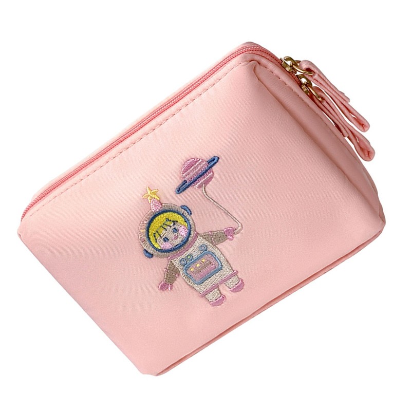 Spaceman Embroidered Mini Makeup Bag Zipper Closure Multi Compartment Travel