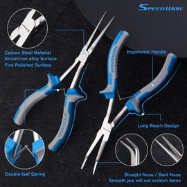 SPEEDWOX 2PCS Long Reach Bent Needle Nose Pliers Set Smooth Jaw Needle Nose Pliers & Bent Needle Nose Pliers Extra Long Reach Pliers for Jewelry Making Wire Bending Needle Remover Pliers Fishing Plier