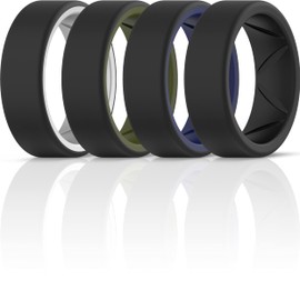 ThunderFit Silicone Wedding Rings for Men, 2 Layers Breathable Air Grooves 8mm Wide 2mm Thick - 1/4/7 Variety Multipack (Size 11.5-12 (21.3mm))