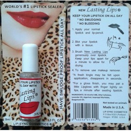 Lip-Sync Cosmetics New Lasting Lips Clear Lipstick Sealer - No Smudging! 9ml / 0.3oz