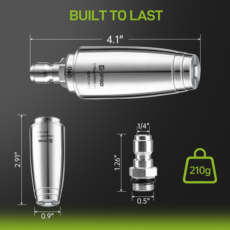 Stainless Steel Turbo Nozzle Pressure Washer 4000 PSI, 360° Rotating