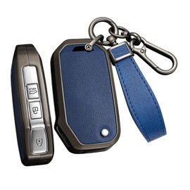 ontto Alloy Car Key fob Cover fit for KIA Sportage R Stinger GT Sorento Ceed CD Cerato Forte 2018-up flip Key Holder Smart Leather Key case Shell Bag Keyring Keychain Accessories Black Blue