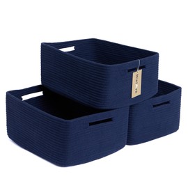 MiniArk Large Storage Baskets for Shelves, Closet Organizers Bins for Clothes Blanket Towels, Baby Nursery, Toy Baskets Box, Woven Rope Baskets, 17 x 13 x 7.5”, 3 Packs Navy Blue
