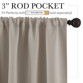 RYB HOME Short Curtains 45 inches, Durable Room Darkening Small Window Treatment Energy Smart Privacy Draperies for Basement Bathroom Bedroom, Sand, Width 42 inch x Length 45 inch, 2 Panels Set