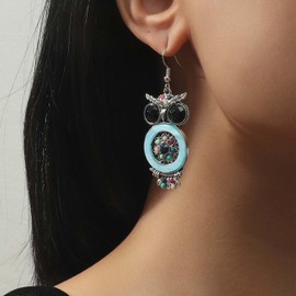 Andelaisi Boho Owl Drop Earrings Crystal Owl Dangle Earrings Indian Owl Bird Earrings Vintage Owl Hook Earrings Gothic Owl Animal Earrings for Women(Blue)