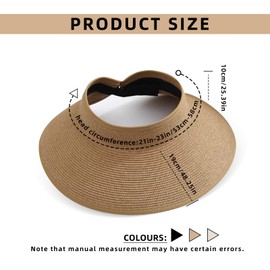 FuninCrea Women's Sun Hats Wide Brim Sun Visor Hat with Storage Bag, Foldable and Packable Ponytail Summer Beach Hat Open-Topped Women Straw Hats for Vacation Travel Beach (UK, Alpha, One Size, Beige)