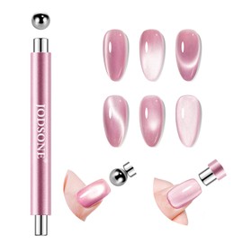 JODSONE 3-in-1 Cat Eye Magnet Nail Art Tool,Pink Gold Cylindrical & Round Ball Nail Magnet Pens, Multi-Effect Magnets for Cat Eye Gel Polish DIY at Home Salon(Magnet Only, No Gel Included)