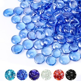 GRISUN 1/2 Inch Pacific Ocean Blue Luster Fire Pit Glass, 10 Pounds Round Glass Rocks for Natural or Propane Fireplace, Fire Glass Beads Safe for Outdoors and Indoors Firepit Glass