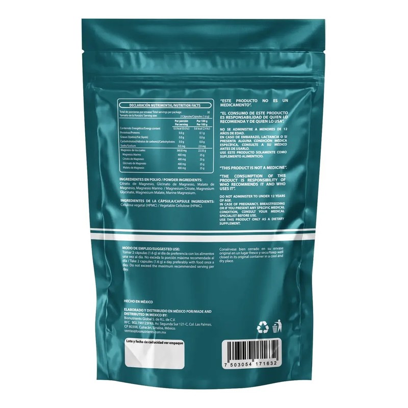 4-mag 60 Cápsulas Wellthy Mezcla De Magnesio, 30 Dias