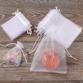 HERZWILD Pack of 100 Organza Bags Christmas Organza Bags White Organza Bags Gift Bags Small (7 x 9)