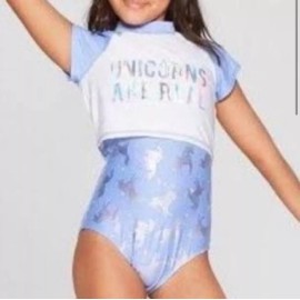 Cat & Jack Girls Unicorn swimsuit swim set crop top rash guard Cat & Jack