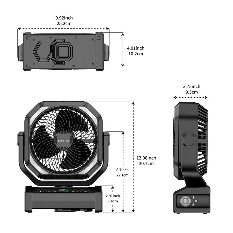 Socool Camping Fan with Light - 20000mAh Rechargeable Battery Fan,