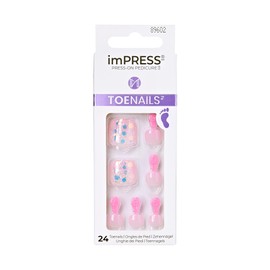 KISS imPRESS No Glue Pedi Press-On Toenails, Light Pink, Glitter, Squoval Shape, Includes 24 Nails, Prep Pad, 1 Manicure Stick, 1 Mini File