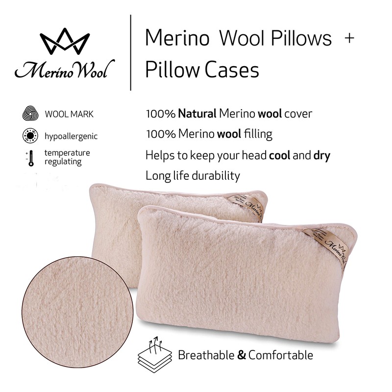 TWO 100% Merino Pillow cases STANDARD Pillow cover 45 x