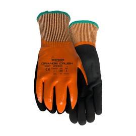 Watson Gloves Stealth Orange Crush WasteNot Cut Resistant Sustainable Work Glove - Full Dip Flat Nitrile, Sandy Nitrile Palm (Extra Large)