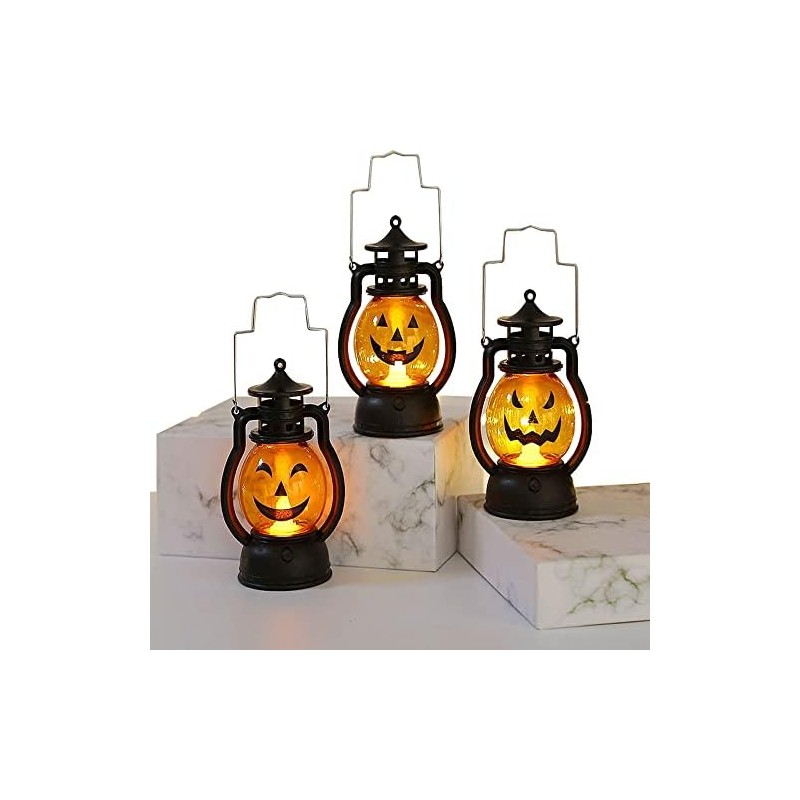 Linternas portátiles de Halloween,3 linternas de calabaza, lámparas retro de