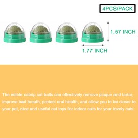 FOONEA 4PCS Catnip Balls for Cats Wall Catnip Toys for Cat Lick Kitten Chew Toys Teeth Cleaning Dental Edible Cat Toys