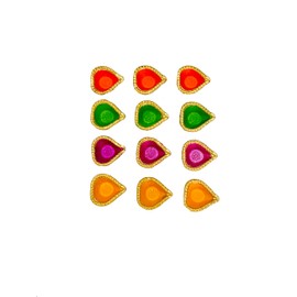 Clay Diya Diwali Dia con mechas de algodón para puja Clay Diyas para Diwali Pooja Decoración india Navratri/Navaratri Pooja Diwali Decor Puja Items Decoraciones indias Multicolor Diseño de flores Paquete de 12