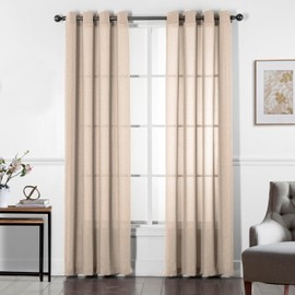 Home Beyond & HB design - Natural Semi Sheer Curtains 2 Panels with Grommet Top - Elegant Linen Look Window Curtains Drapes for Living Room Bedroom - 52 x 84 Inches