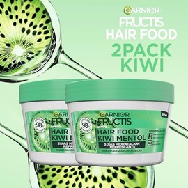 Kit Garnier Fructis Hair Food Kiwi 2, tratamiento 3en1 mascarilla 350ml c/u, 3 Días de Hidratación Refrescante para Raíces Grasas y Puntas Secas, Fórm