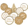 White and Gold Quinceañera Chocolate Kisses Party Favor Stickers, Mis