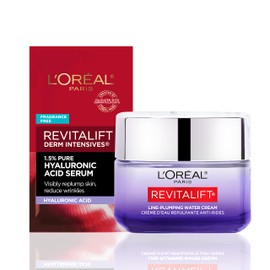 L'ORAL PARIS L'Oreal Paris Revitalift Moisturizer, Hyaluronic Acid Water Cream with Ceramides, Deeply Hydrating, Fragrance Free 1.7 oz + Serum Sample