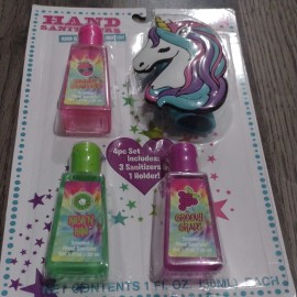 HER accessories 4pc Set, 3 Sented Sanitizers Plus 1 Unicorn Holder New In Pack, Keep Clean