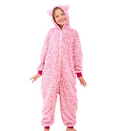 Ceruwum Girls Cat Ears Sleepsuit Kids Cat Animal Onesie Pyjamas (Leopard, 9-10 Years)