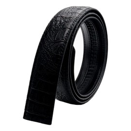 QHA Mens Leather Belts Alligator Style Automatic Ratchet Belt Strap no Buckle 35mm Wide Q05 Black 36"-42"