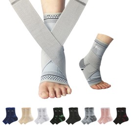 ABIRAM Ankle Brace, Ankle Compression Sleeve for Sprained Foot, Foot Sleeve (1 Pair) with Wrap, Ankle Support, Plantar Fasciitis Relief Socks, Achilles Tendonitis, Women & Men