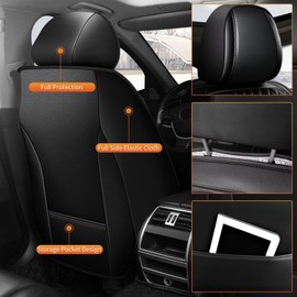 AOMSAZTO Car Seat Cover Fit for Hyundai Kona 2018-2025 2026 Leather Vehicle Cushions Cover Seat Protector Automotive Full Set 5 Seat Covers Waterproof Compatible Airbag Black