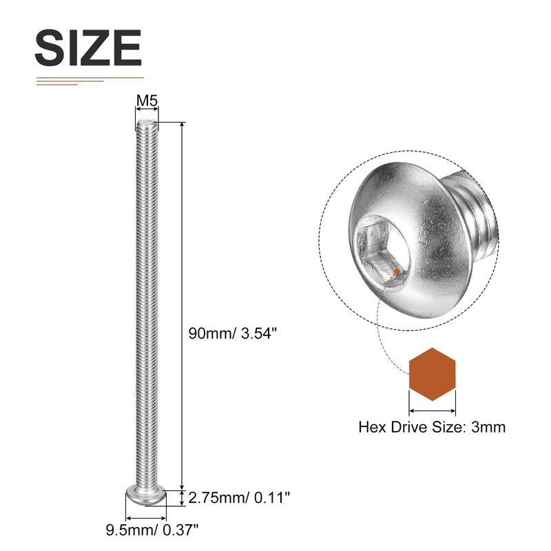 DTGN M5-0.8x90mm Button Head Socket Cap Screws - 10Pack -