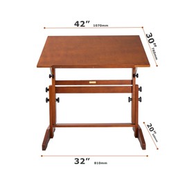 DJAR Adjustable Wooden Drafting Table, 35"x24" Walnut Drawing Desk for Art, Sketching, Painting & Writing