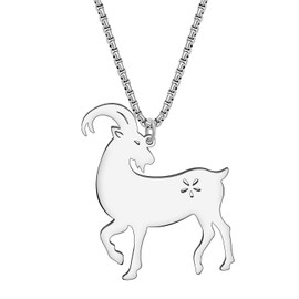 DALANE Stainless Steel Cute Goat Necklace 18K Gold Plated Pendant Farm Animals Jewelry for Women Charms Gifts (Silver Plated)