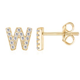 PAVOI 14K Yellow Gold Plated Sterling Silver CZ Alphabet Letter Earrings | Initial Earrings for Girls | Letter W