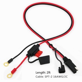 KUNCAN 2FT SAE to O Ring Terminal Harness Wire 2 Pin Lug Cable, Eyelet Terminal Harness Extension Charge Cord, Quick Disconnect SAE Connection Lead For Motorcycle, Car, Tractor 10A Fuse