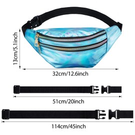 3 Pieces Holographic Fanny Pack for Women Men Kids, Metallic Color Sport Waistbag with Pouches and Adjustable Belt, Hologram PU Waist Pack for Traveling, Running, Partying (Dark Purple, Blue, Silver)