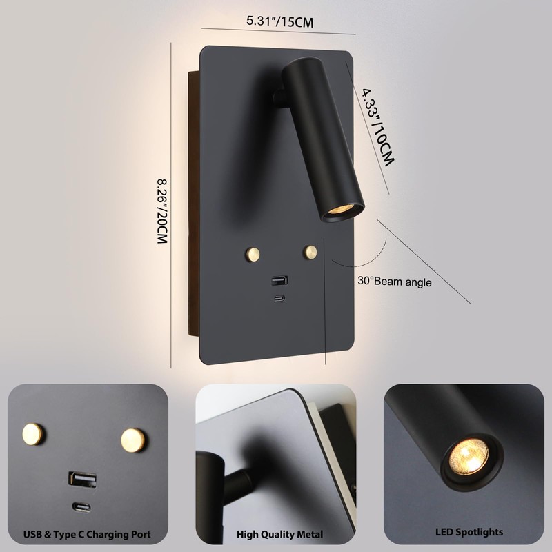 ZEROUNO Dimmable Wall Mounted Reading Light Set of 2,Adjustable Headboard