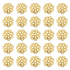 Elecrelive - 100 tapas de abalorio doradas de filigrana de flores espaciadoras de 14 x 4 mm, abalorio de metal para collares, pulseras, arete, suministros de joyería