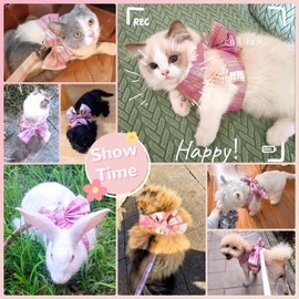 UETZLTB Cute Dog Harness and Leash Set with Bow Tie Soft Mesh Plaid Girl Puppy Harness No Pull Pet Cat Dog Vest Harness for Small Dogs Chihuahua Rabbit Outfit (Pink,XXL)