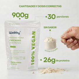Wellthy Vegan Protein Powder - 25g Plant Based Protein, Gluten-Free & Sugar-Free - Natural Flavor (900g)