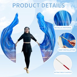 2 pcs Worship Flags for Dance Church with Scalable Rod Praise Flags for Worship Chiffon Dance Banner (Blue, 74x55 inch)