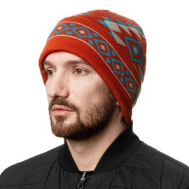 NU TRENDZ Southwest Beanie Cuffed Knit Hat for Men & Women, Unisex Skull Cap Warm Indian Daily Winter Beanie for Cold Rust