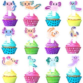 24Pcs Salamander Cupcake Toppers Set Happy Birthday Newt Axolotl Decoration, Boys and Girls Amphibian Theme Party, Reptile Party or Baby Shower Decoration, Birthday Gifts for Kids. LIANGSS