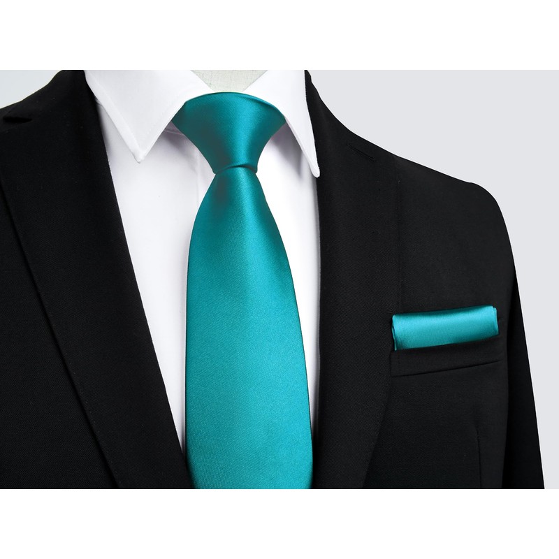 HISDERN Mens Ties Teal Silk Tie and Pocket Square Set