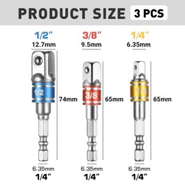 3 Piece Socket Adapter [1/4 inch, /1/2 inch, /3/8 inch), Hexagonal Socket Spanner Wrench Nut Set Adapter Socket Extension for Drills and Cordless Screwdrivers, Ideal for DIY and Professionals