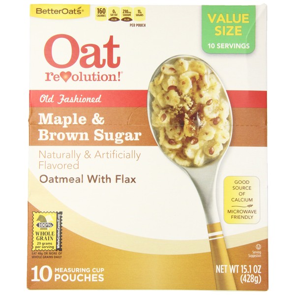 Better Oats Old Fashioned Thick and Hearty Instant Oatmeal, Maple and Brown Sugar, 15.1 Ounce