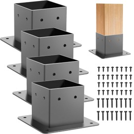 4x4 Post Base, 4Pcs Post Brackets (Inner Size 3.5"x3.5") Heavy Duty Steel Fence Post Anchor for Wood Deck Porch Railing Pergola Mailbox Support Black Powder-Coated